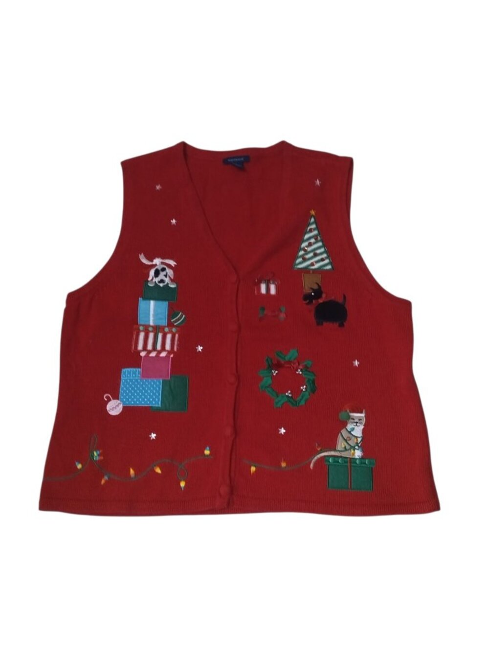 Westbound Women's Large Christmas Vest Applique Dog Beaded Grandmacore Party